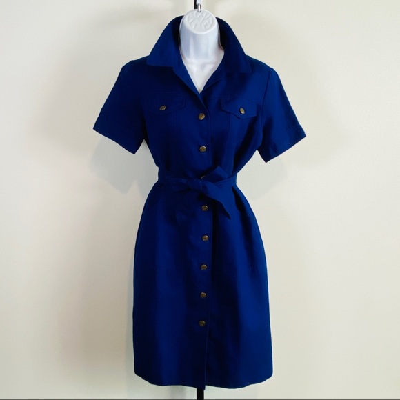 Cobalt Blue Belted Button Down Sheath Dress by Kasper Size 4 - Picture 12 of 14